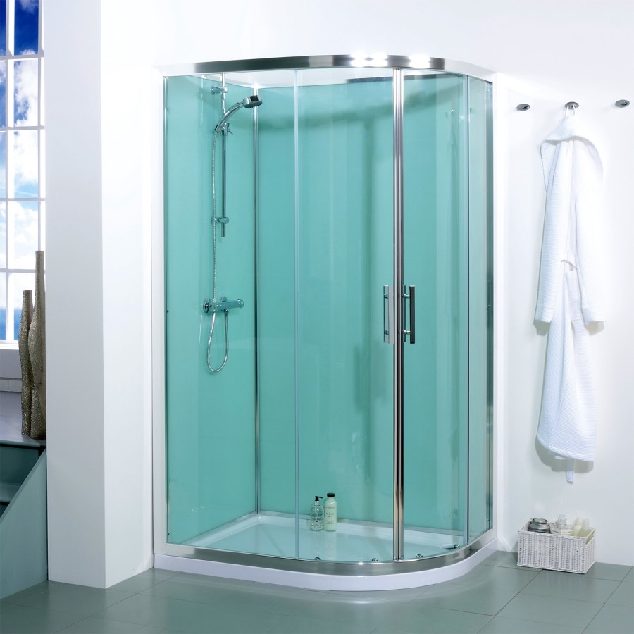 Offset Left Handed Shower Cabin with Aqua Back Panels - 1200 x 900mm