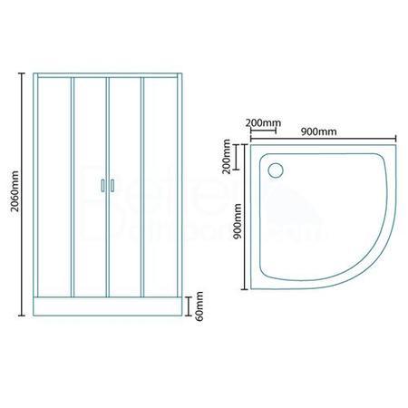 Quatro Quadrant Shower Cabin with Black Back Panels - 900 x 900mm