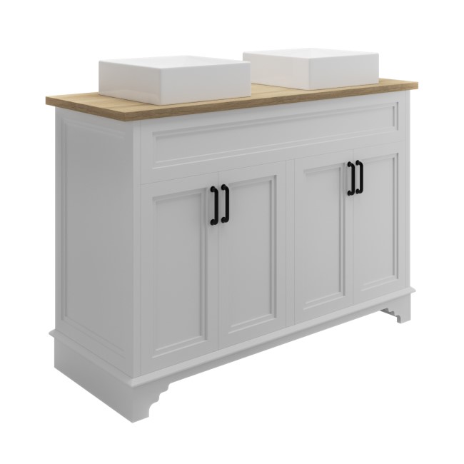 1200mm White Freestanding Countertop Double Vanity Unit with Square Basins - Camden