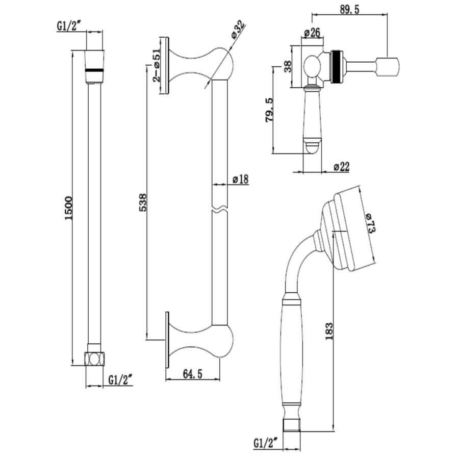 Grade A1 - Black Dual Outlet Wall Mounted Thermostatic Mixer Shower Set with Hand Shower - Cambridge