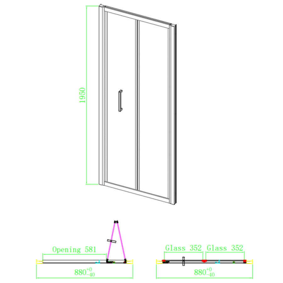 Brushed Brass 6mm Glass Rectangular Bifold Shower Enclosure 900x800mm - Carina