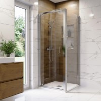 Chrome 6mm Glass Square Hinged Shower Enclosure with Low Profile Shower Tray 800mm - Carina