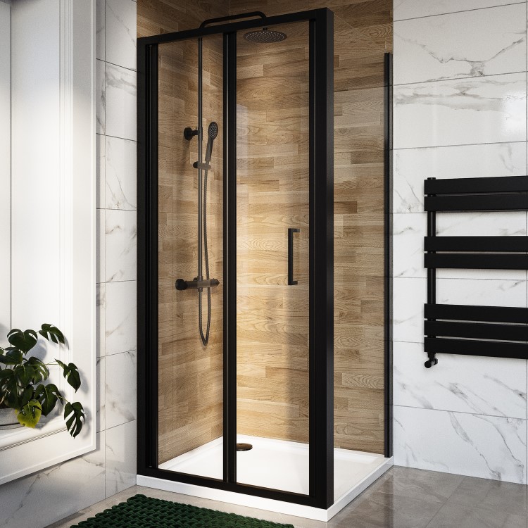 Black 6mm Glass Square Bifold Shower Enclosure 800x800mm - Carina