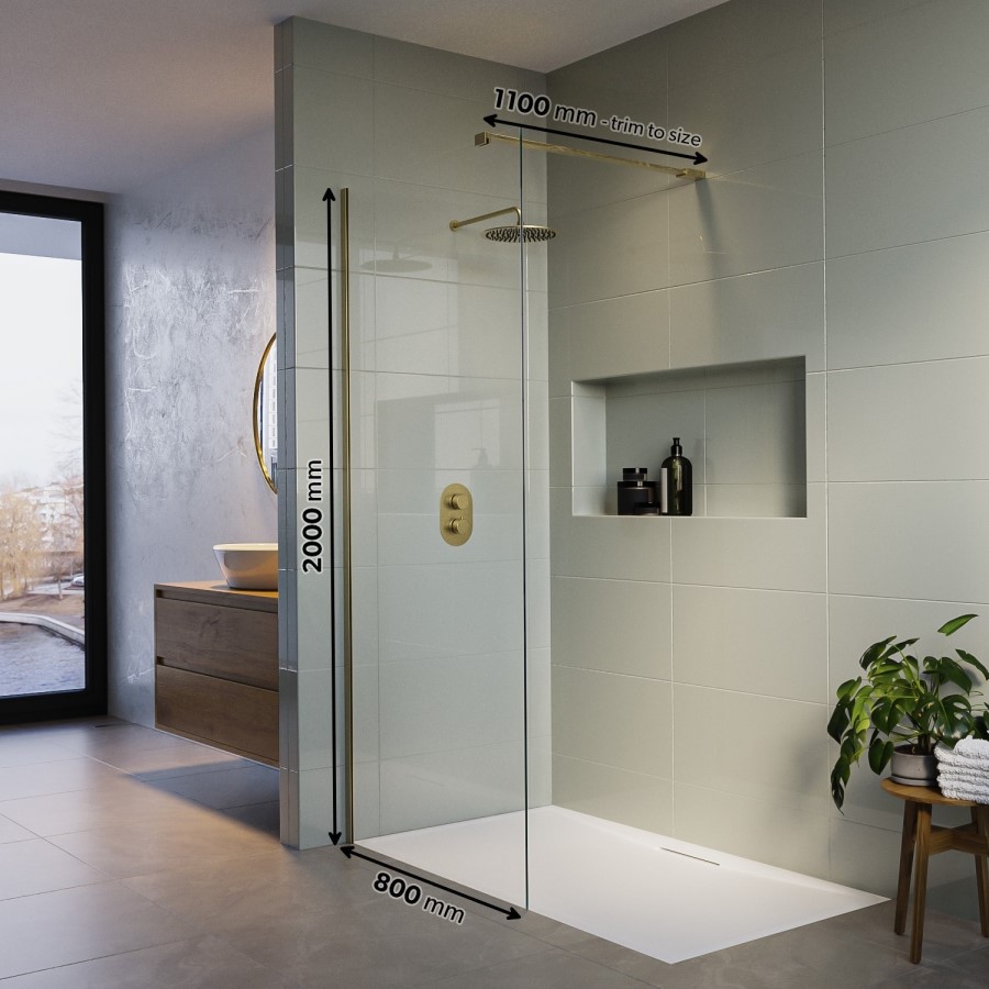 1400 x 900mm Brass Walk in Shower Enclosure Suite with Ashford Toilet and Basin