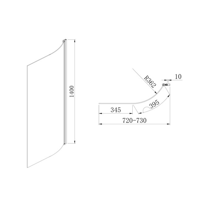 Freestanding Shower Bath Single Ended Left Hand Corner with Black Bath Screen 1600 x 780mm - Cove