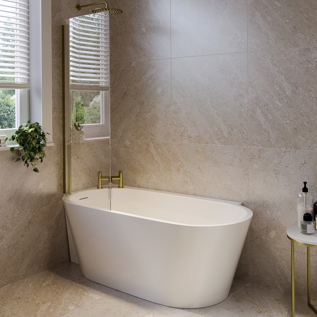 Freestanding Shower Bath Single Ended Left Hand Corner with Brass Bath Screen 1600 x 780mm - Cove