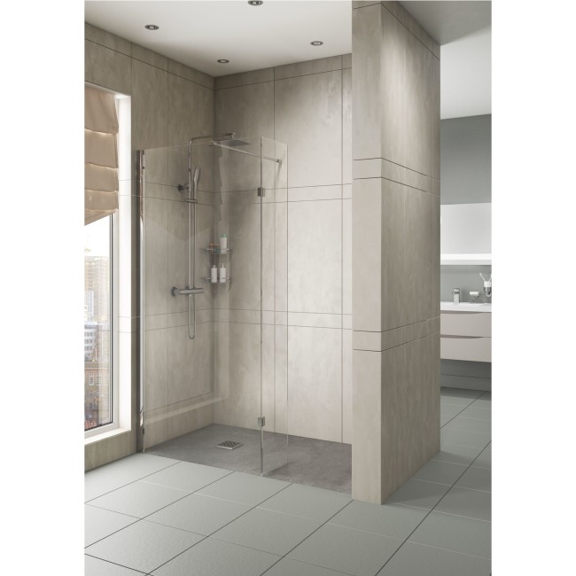 800mm Walk In Shower Screen with 300mm Hinged Return Screen - 8mm Glass