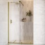 1200mm Brushed Brass Sliding Shower Door + Wall Support Bar 8mm Glass - Denver