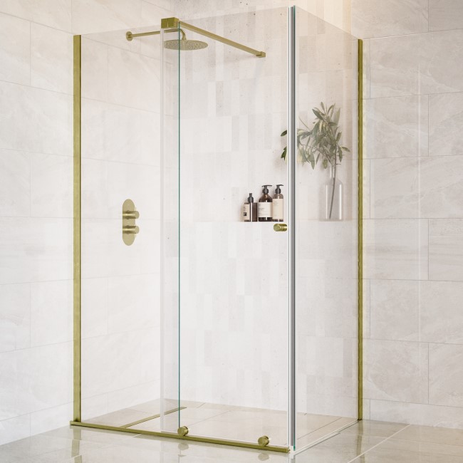 Brushed Brass 8mm Glass Rectangular Frameless Sliding Shower Enclosure 1200x800mm - Denver