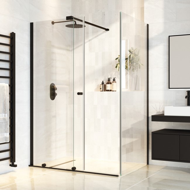 Black 8mm Glass Frameless Rectangular Sliding Shower Enclosure 1200x900mm - Denver