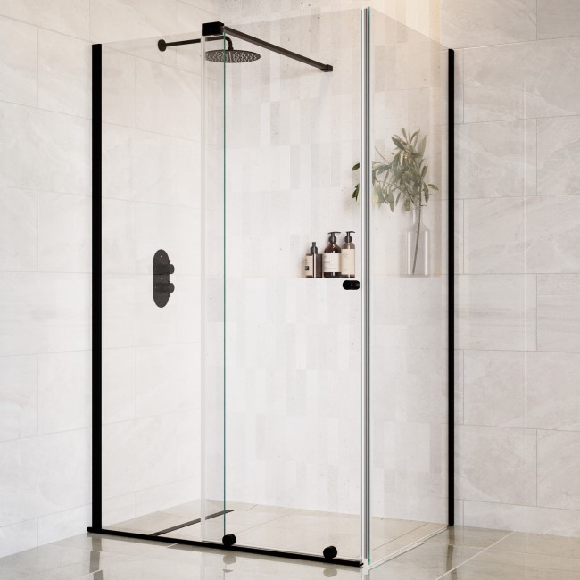 Black 8mm Glass Frameless Rectangular Sliding Shower Enclosure 1200x900mm - Denver