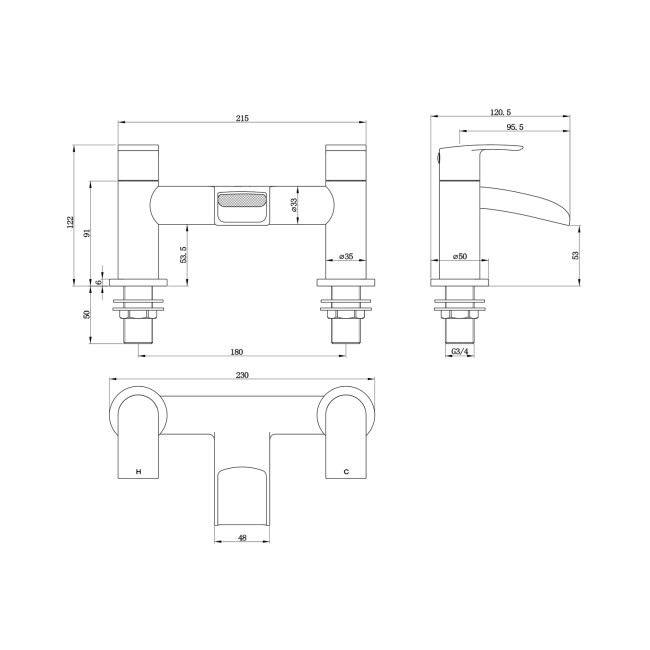 Chrome Bath Mixer Tap - Elina