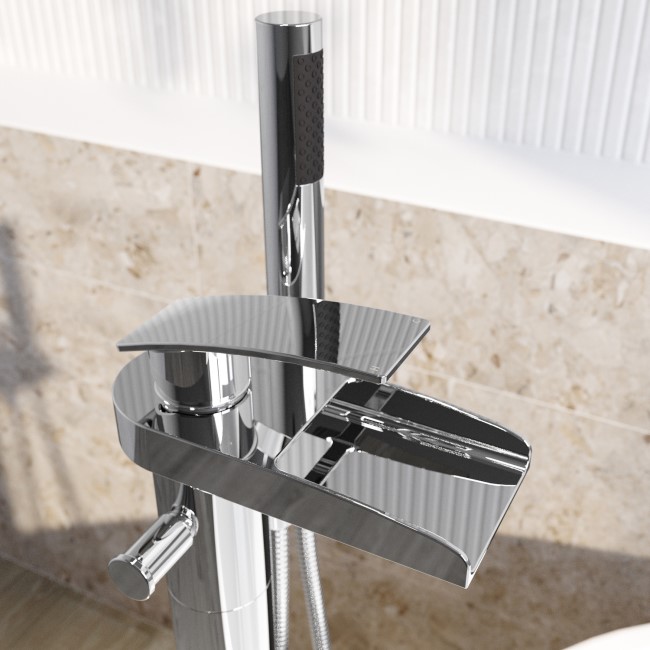 GRADE A1 - Chrome Freestanding Bath Shower Mixer Tap - Elina