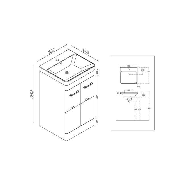 500mm Light Grey Freestanding Vanity Unit with Basin - Camborne