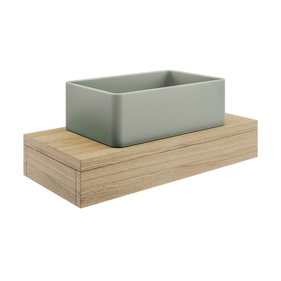 560mm Wood Effect Wall Hung Floating Basin Shelf and Green Basin - Evora