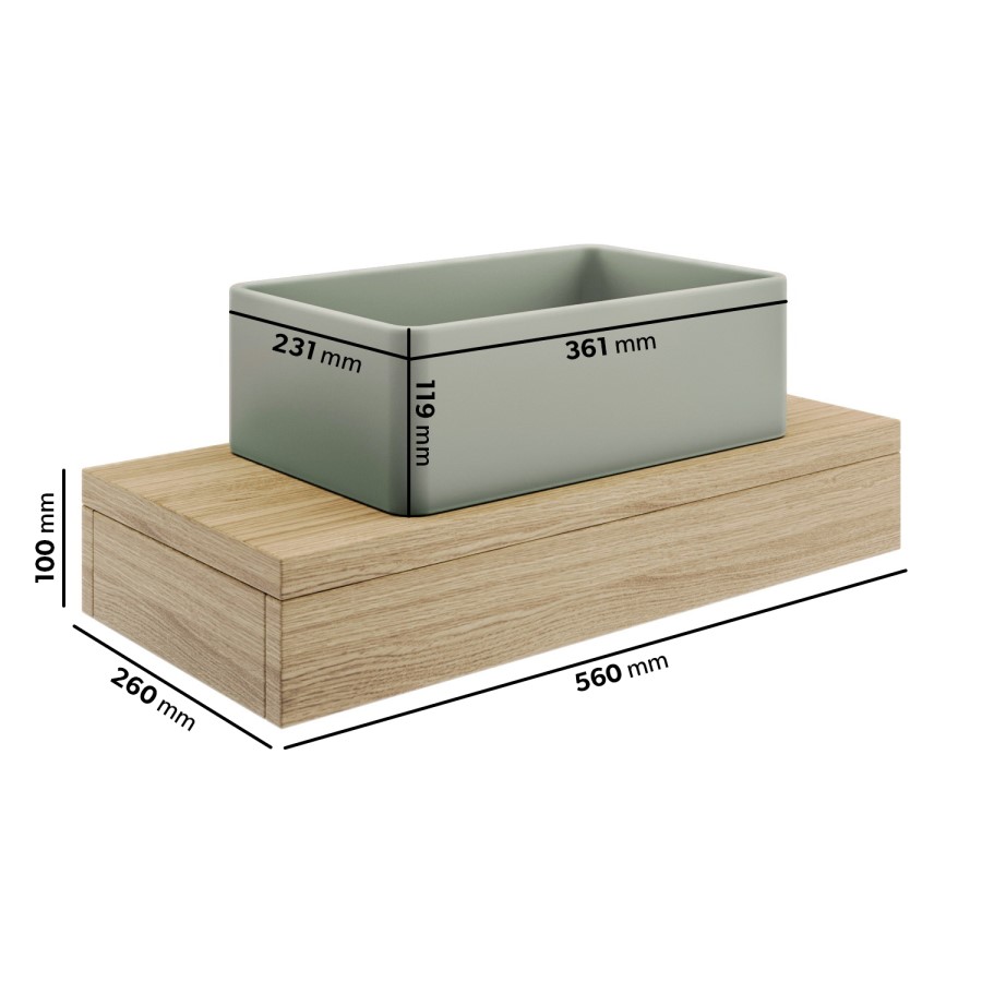 560mm Wood Effect Wall Hung Floating Basin Shelf and Green Basin - Evora