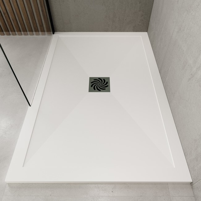 1700x700mm Rectangular Shower Tray with Waste - White Stone Resin Low Profile - Harmony