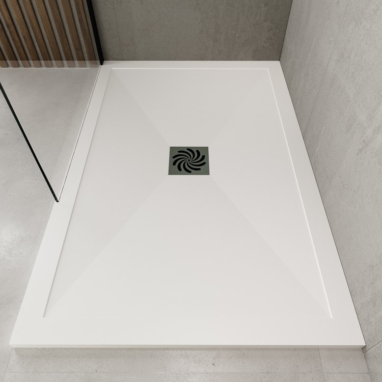 1700x800mm Rectangular Shower Tray with Waste - White Stone Resin Low Profile - Harmony