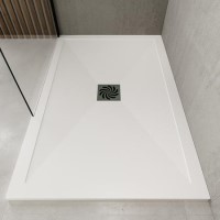 1700x800mm Rectangular Shower Tray with Waste - Non-Slip White Stone Resin - Harmony