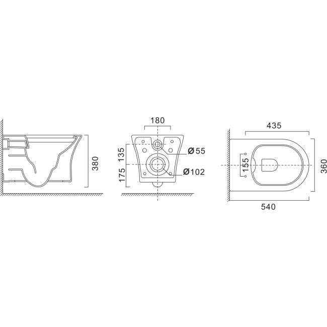 Indiana Wall Hung Toilet 820mm Pneumatic Frame & Cistern & White Glass Flush Plate