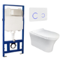 Indiana Wall Hung Toilet 1160mm Pneumatic Frame & Cistern & White Glass Flush Plate