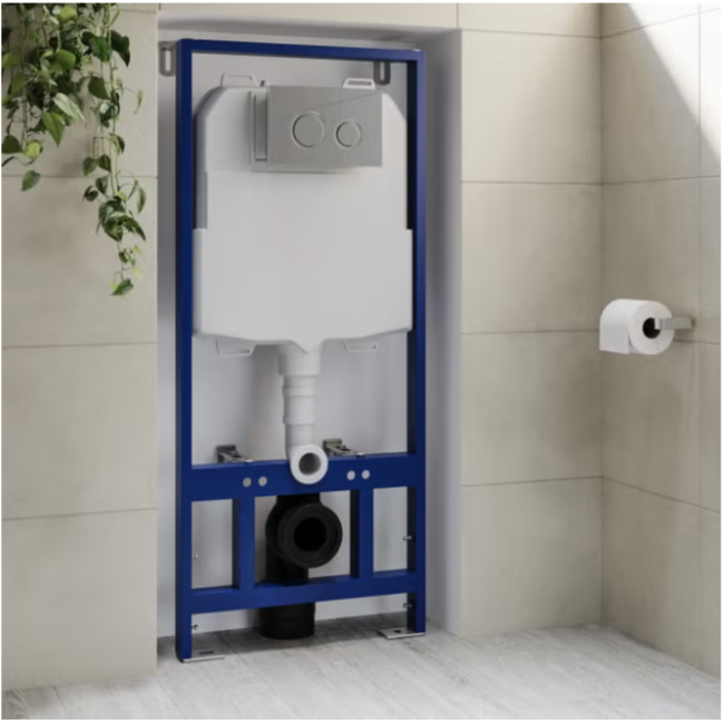 Indiana Wall Hung Toilet 1160mm Mechanical WC Frame & Cistern & Chrome Mechanical Flush Plate