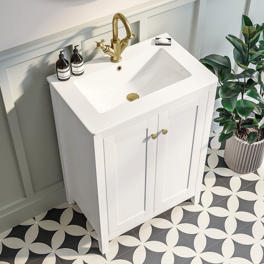 Grade A1 - 600mm White Freestanding Vanity Unit with Basin - Kinsley 