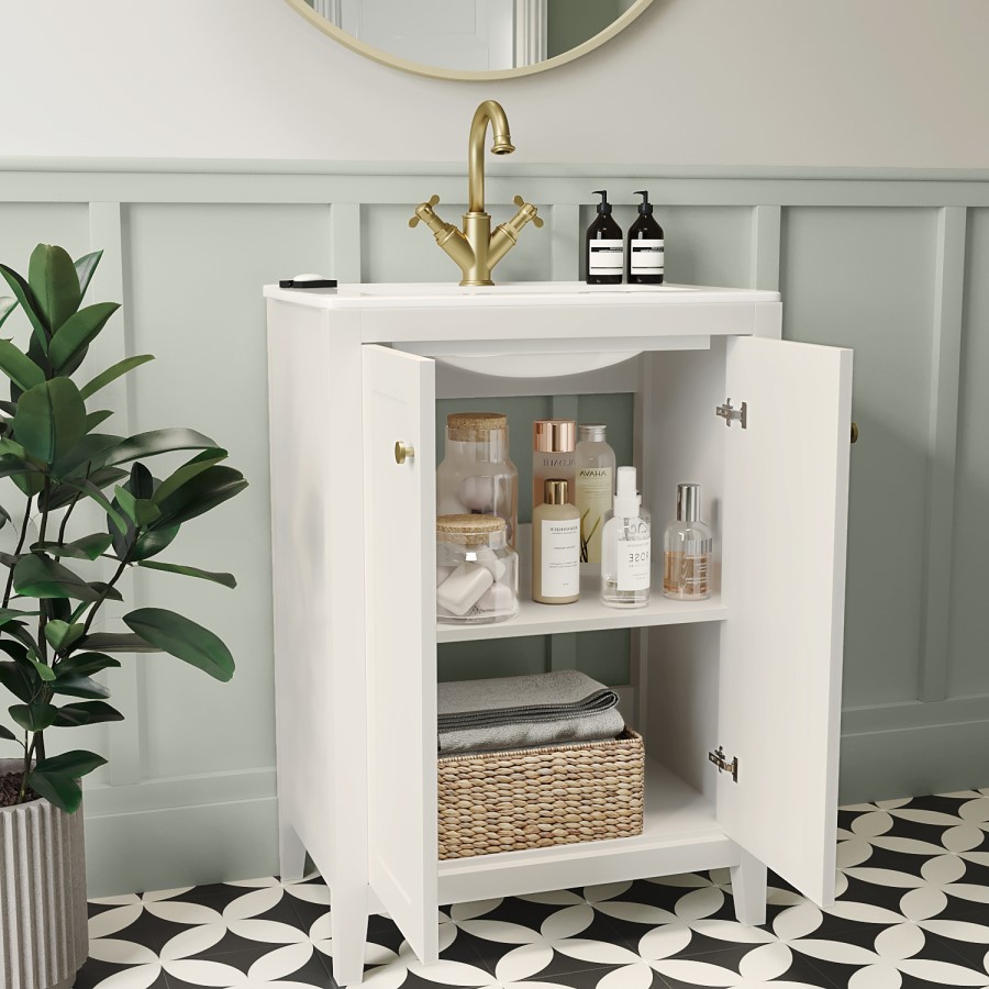 Grade A1 - 600mm White Freestanding Vanity Unit with Basin - Kinsley 