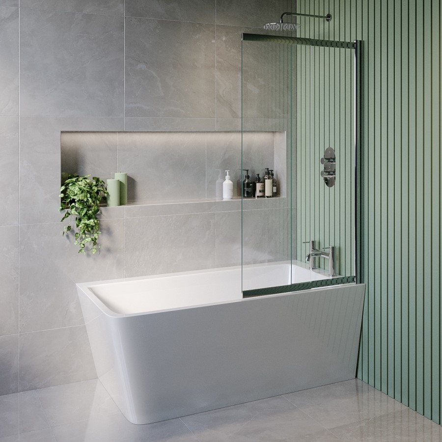 Grade A2 - Freestanding Single Ended Right Hand Corner Shower Bath with Chrome  Sliding  Bath Screen 1500 x 740mm - Konac