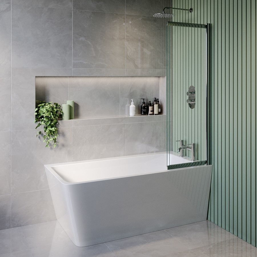 Grade A2 - Freestanding Single Ended Right Hand Corner Shower Bath with Chrome  Sliding  Bath Screen 1500 x 740mm - Kona