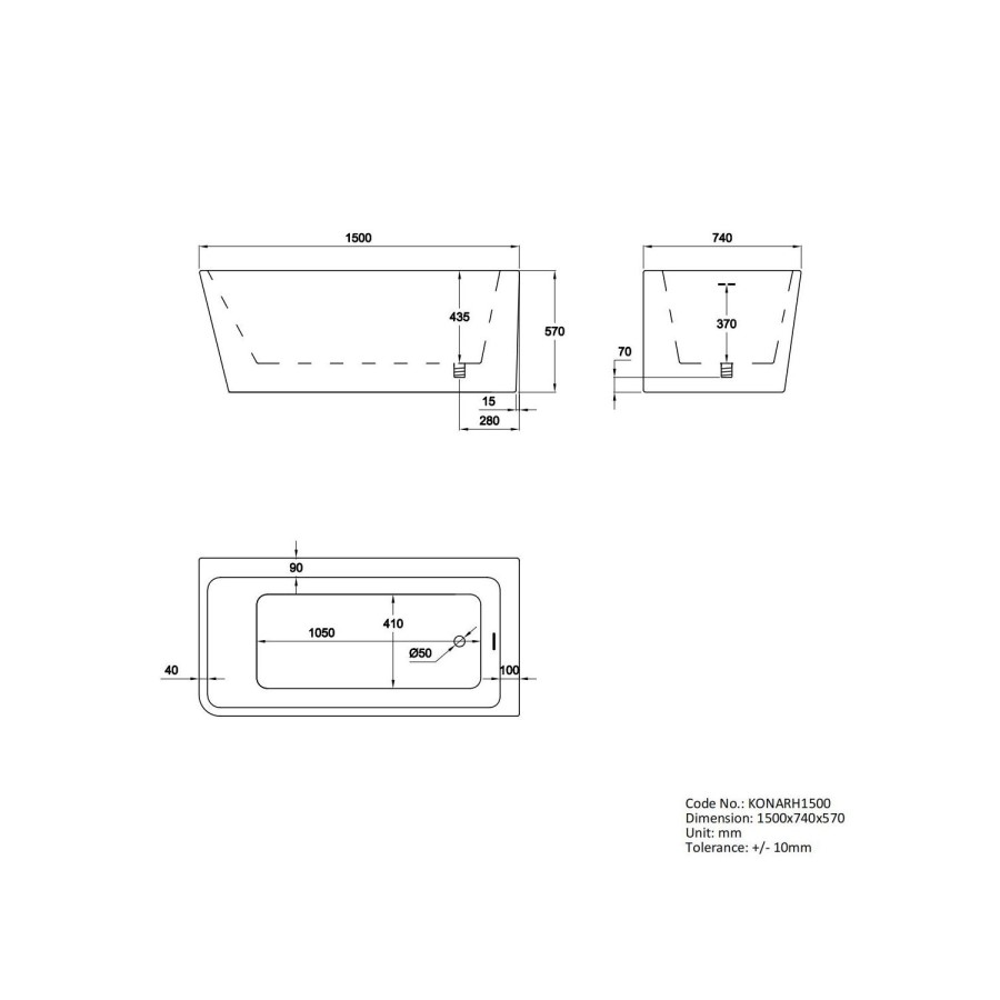 Grade A2 - Freestanding Single Ended Right Hand Corner Shower Bath with Chrome  Sliding  Bath Screen 1500 x 740mm - Konac