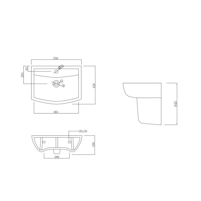 Modern Semi Pedestal Basin 556mm- Laurel