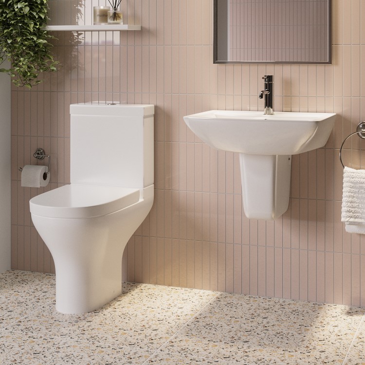 Close Coupled Toilet and Semi Pedestal Basin Bathroom Suite - Laurel