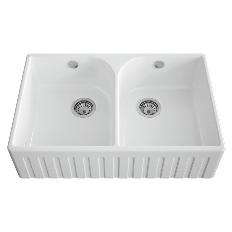 Double Bowl White Ceramic Fluted Belfast Kitchen Sink- Taylor & Moore Lillie