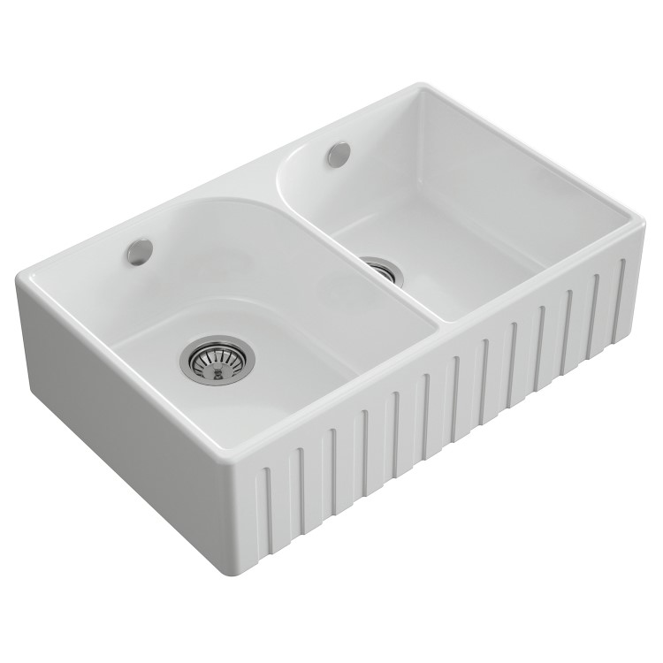 Double Bowl White Ceramic Fluted Belfast Kitchen Sink- Taylor & Moore Lillie