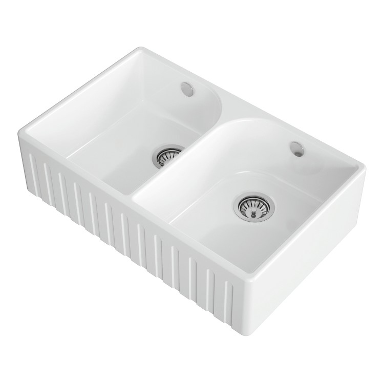 Double Bowl White Ceramic Fluted Belfast Kitchen Sink- Taylor & Moore Lillie