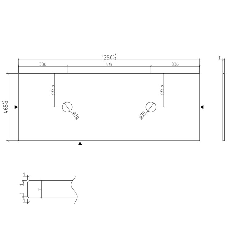 1250mm Wooden Fluted Wall Hung Double Countertop Vanity Unit with Round Basins - Matira