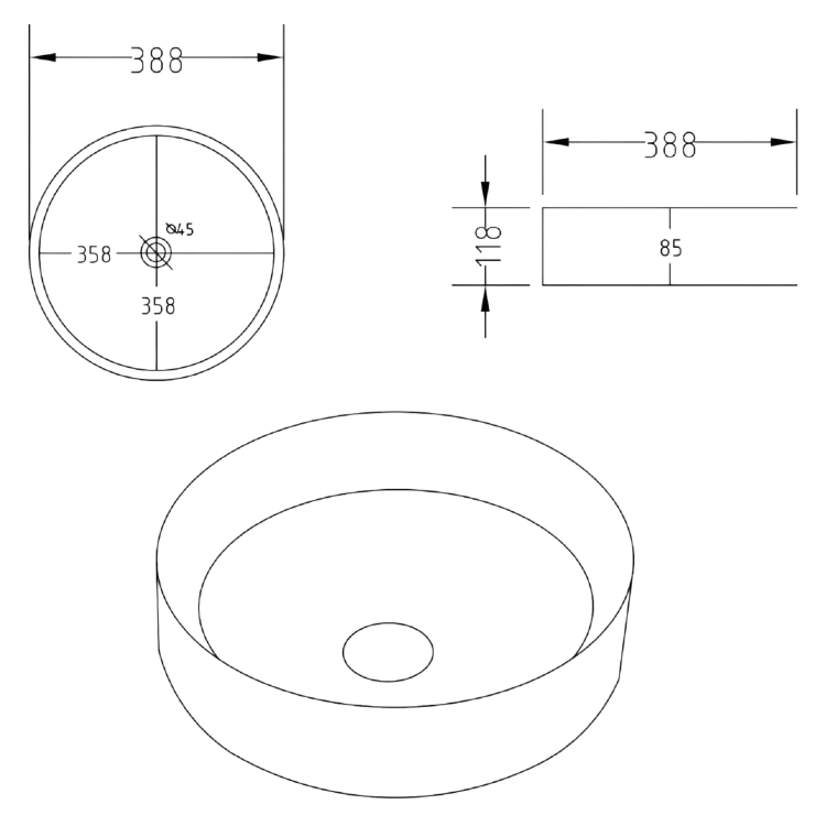 1250mm Wooden Fluted Freestanding Double Countertop Vanity Unit with Round Basin - Matira