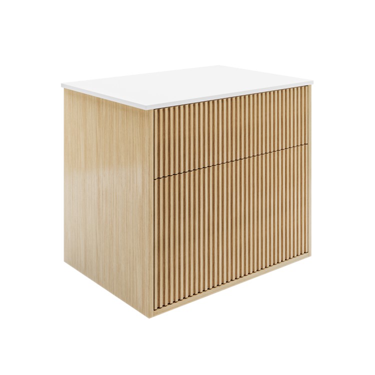 Grade A1 - 650mm Wooden Fluted Wall Hung Countertop Vanity Unit - Matira