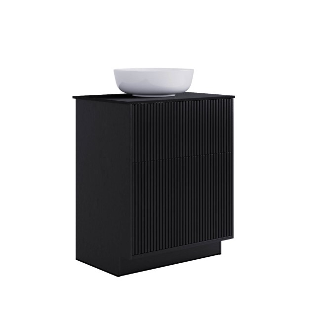 650mm Black Wooden Freestanding Countertop Vanity Unit with Round Basin - Matira