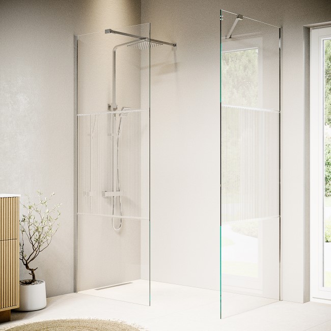 1600x800mm Fluted Glass Wetroom Shower Screen Enclosure - Matira