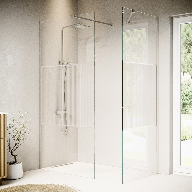 1400x800mm Fluted Glass Wetroom Shower Screen Enclosure - Matira