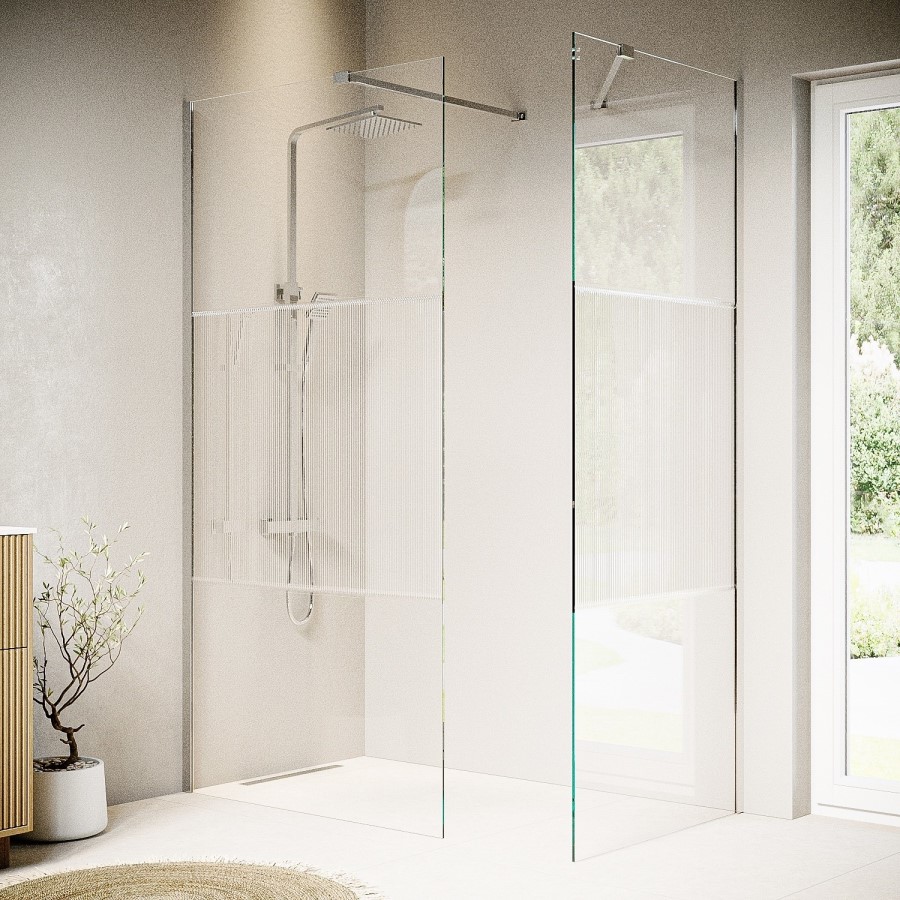 1400x900mm Fluted Glass Wetroom Shower Screen Enclosure - Matira