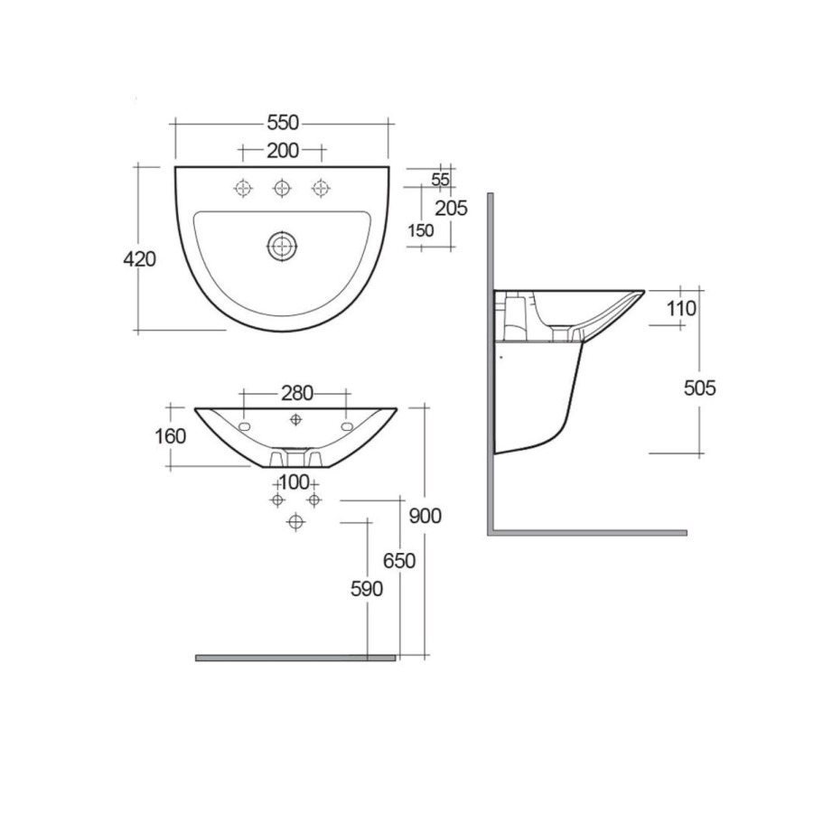 Rak Ceramics Modern Semi Pedestal Basin 550mm