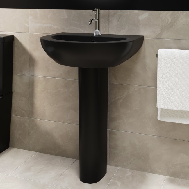 Matt Black Modern Pedestal Basin 550mm - Newport 