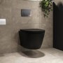 Matt Black Wall Hung Rimless Toilet with Soft Close Seat, Chrome Pneumatic Flush Plate, 820mm Frame & Cistern - Newport