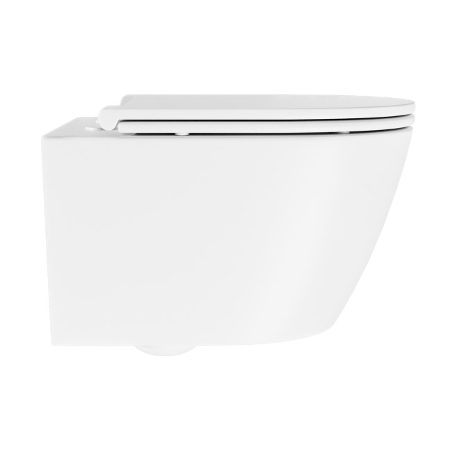 Matt White Wall Hung Rimless Toilet with Soft Close Seat, Chrome Pneumatic Flush Plate, 820mm Frame & Cistern - Newport