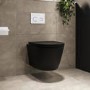 Matt Black Wall Hung Rimless Toilet with Soft Close Seat, White Glass Sensor Pneumatic Flush Plate, 820mm Frame & Cistern - Newport