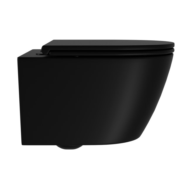 Matt Black Wall Hung Rimless Toilet with Soft Close Seat, Brushed Brass Pneumatic Flush Plate, 820mm Frame & Cistern - Newport