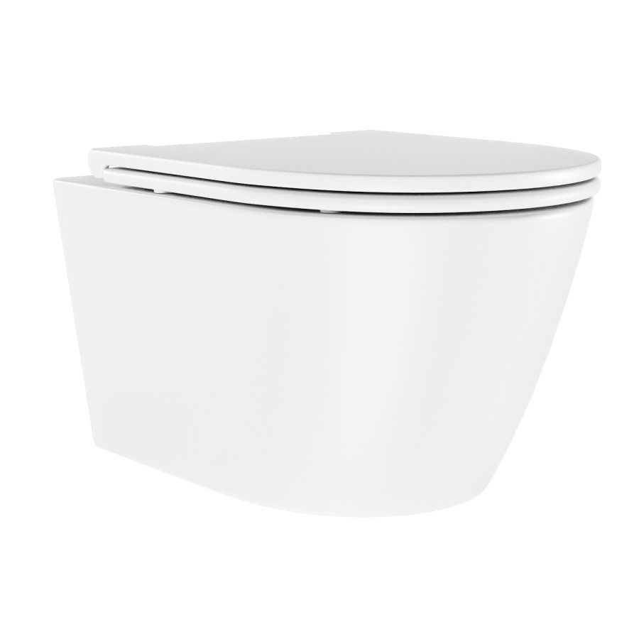 Matt White Wall Hung Rimless Toilet with Soft Close Seat, White Glass Sensor Pneumatic Flush Plate, 1170mm Frame & Cistern - Newport